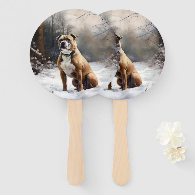 Abanico Staffordshire Bull Terrier Deja Que Nieva Navidade (Anverso y reverso)