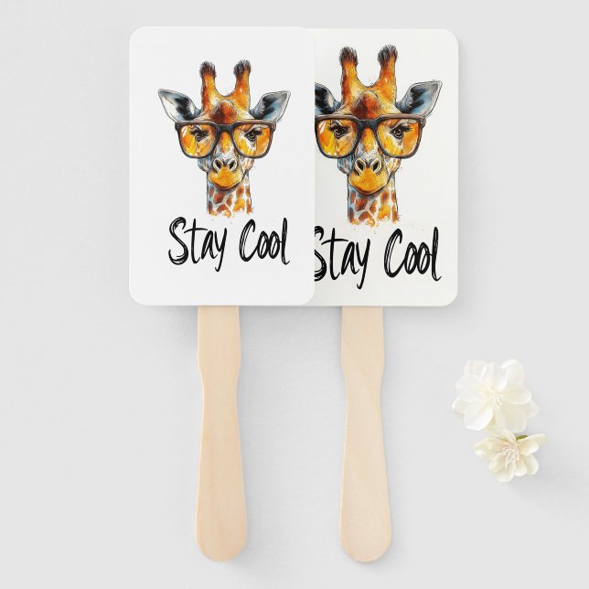 Abanico Stay Guay - Giraffe con Ilustracion de gafas de so (Anverso y reverso)