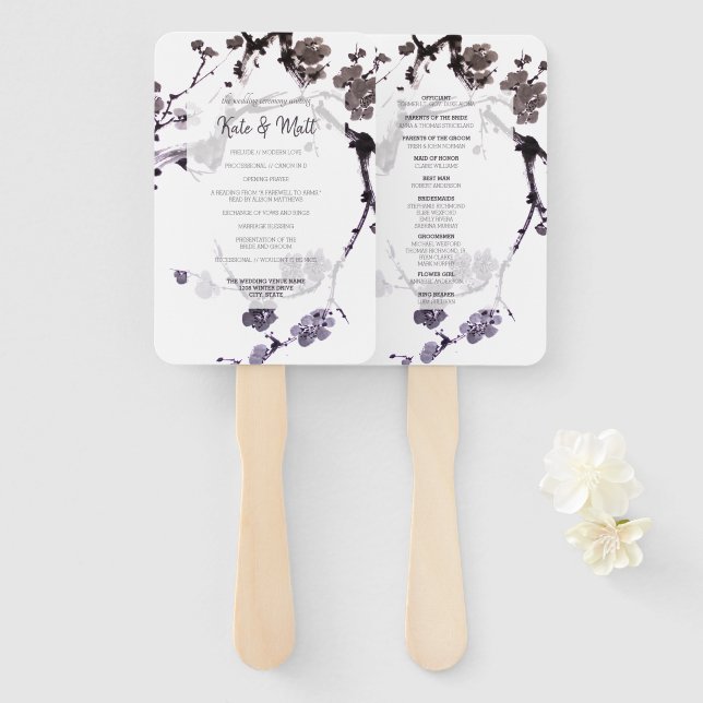 Abanico Sumie de ciruela (Anverso y reverso)