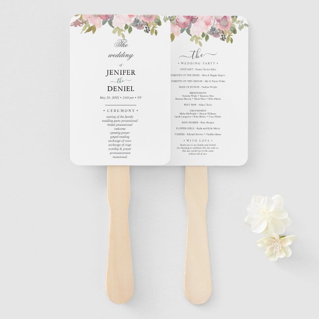 Abanico Summer Garden Watercolor Floral Wedding (Anverso y reverso)