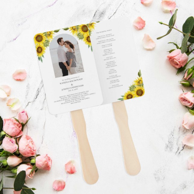 Abanico Sunflower Wedding Ceremony Program Watercolor (Subido por el creador)