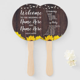 Abanico Sunflowers Jar Wood Wedding Program Wood Fan