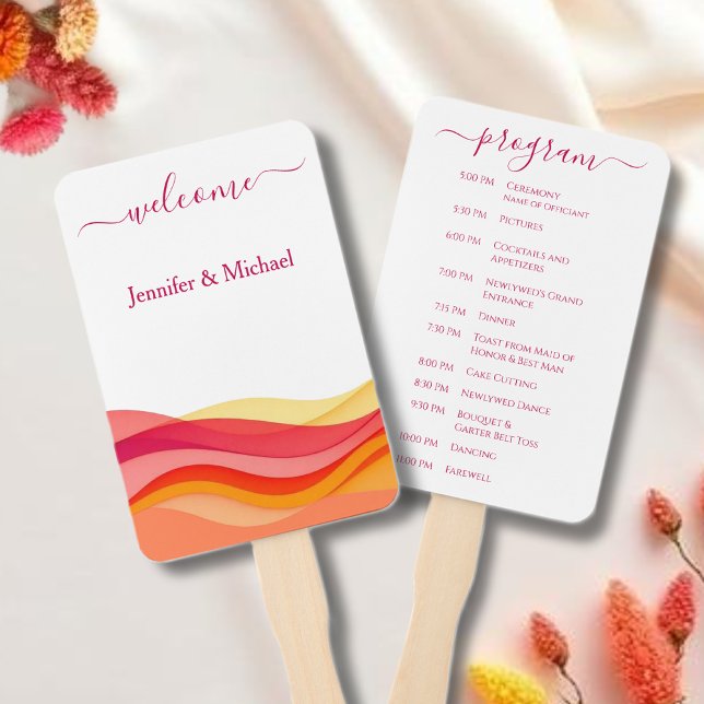 Abanico Sunset Color Waves Wedding Fan Program (Sunset Color Waves Wedding Fan Program )