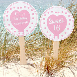 Abanico Sweet 16 Happy Birthday Pink Heart Custom Name