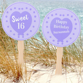 Abanico Sweet 16 Happy Birthday Purple Heart Nombre person