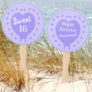 Abanico Sweet 16 Happy Birthday Purple Heart Nombre person