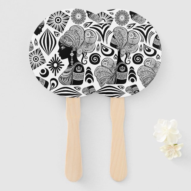 Abanico Tatuaje tribal de retrato Chica africano (Anverso y reverso)