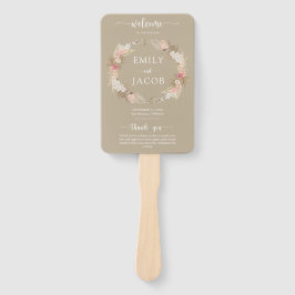 Abanico Taupe Boho Floral Wedding Program mano Ventilador