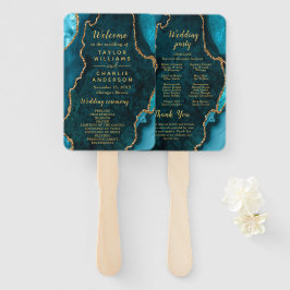 Abanico Teal Blue and Gold Agate Wedding Program