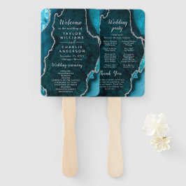 Abanico Teal Blue and Silver Agate Wedding Program