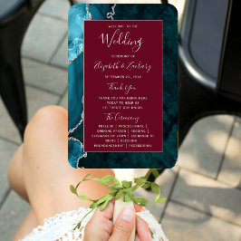 Abanico Teal Silver Agate Burgundy Wedding Program