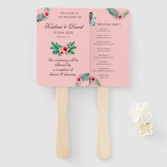 Abanico Tema boda floral tropical (Anverso y reverso)