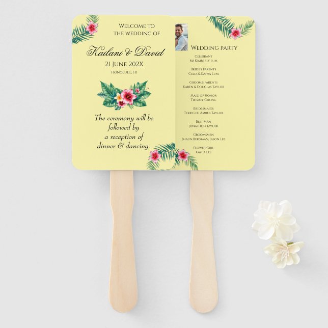 Abanico Tema boda floral tropical (Anverso y reverso)