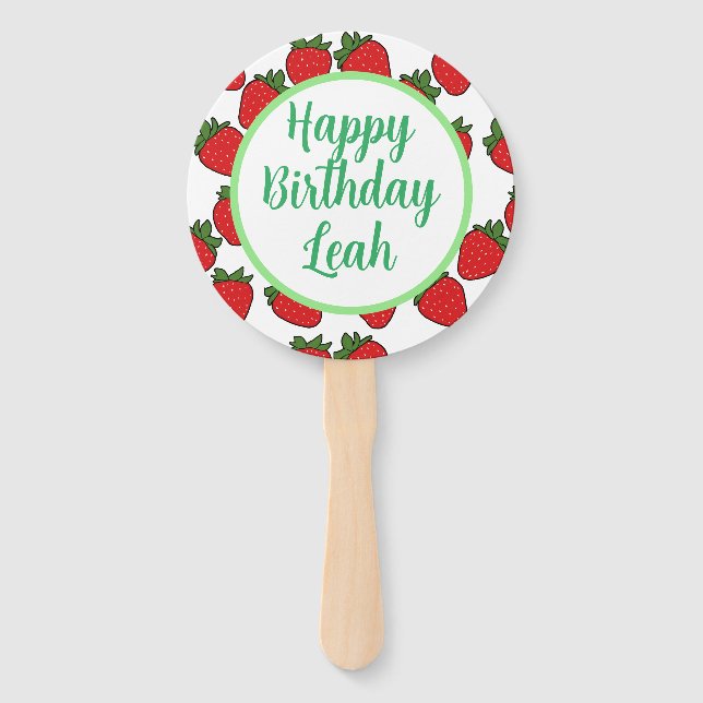 Abanico Tema de la fiesta de cumpleaños de fresa (Anverso)