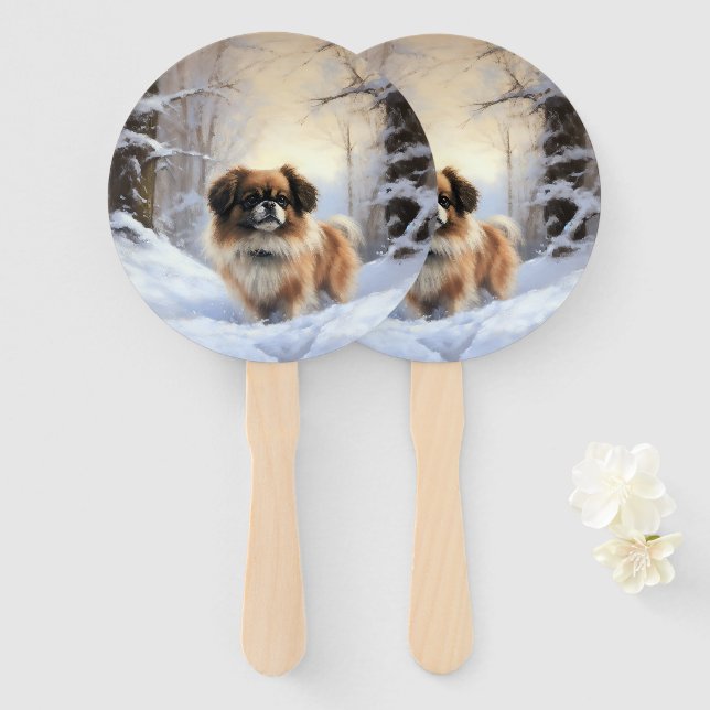 Abanico Tibetan Spaniel Deja que nieve Navidad  (Anverso y reverso)