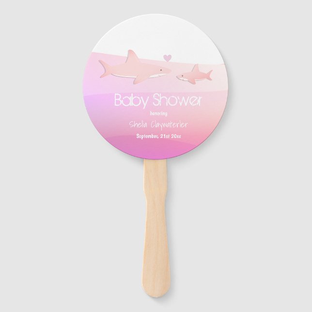 Abanico Tiburones cortos y rosa oceánico | BABY SHOWER (Reverso)