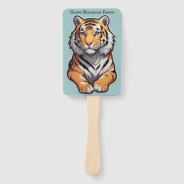 Abanico Tigre personalizable sobre fondo azul cielo (Anverso)