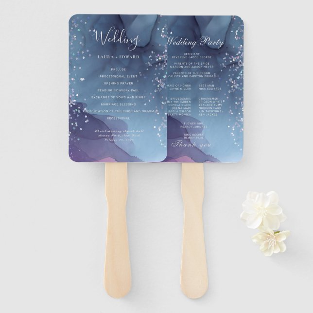 Abanico Tinta de alcohol azul y púrpura con mística purpur (Anverso y reverso)