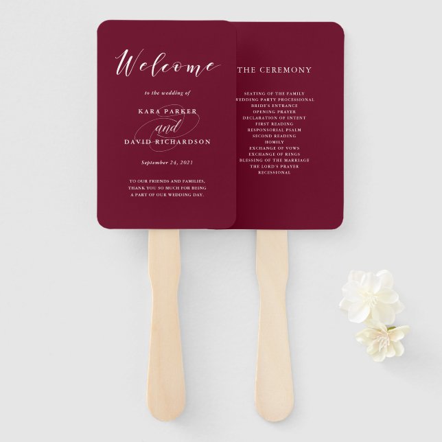 Abanico Tipografía elegante | Boda de Marsala (Anverso y reverso)