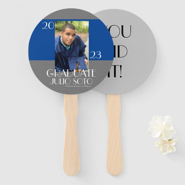 Abanico Tipografía moderna de graduación 2023 Foto azul (Anverso y reverso)