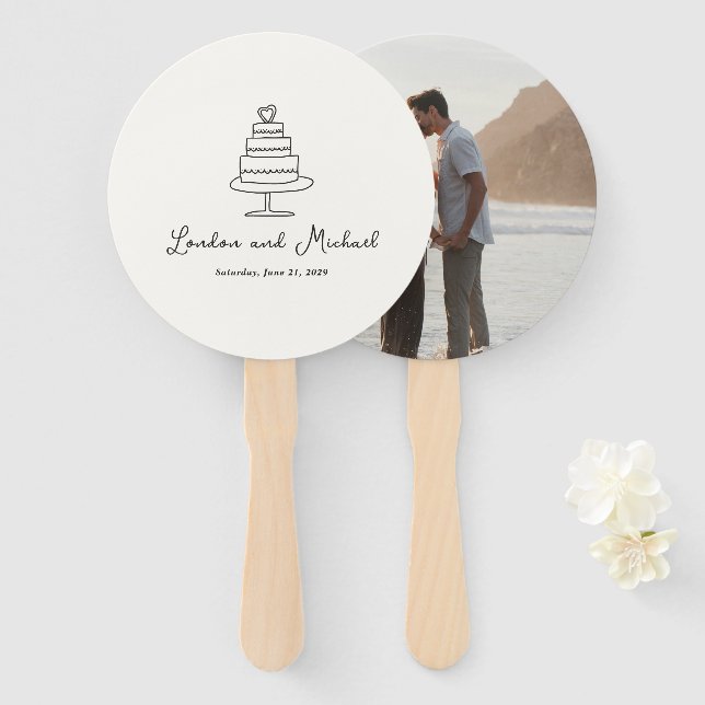 Abanico Torta Dibujada a Mano Doodle Boda Moderna (Anverso y reverso)