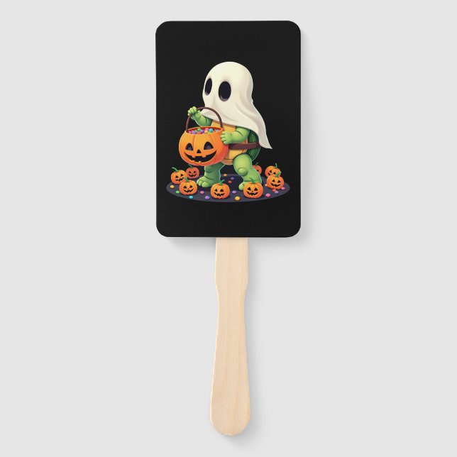 Abanico Tortuga fantasma de Halloween linda con dulces (2) (Anverso)