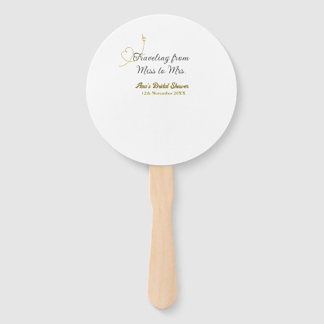 Abanico Traveling from Miss to Mrs bridal shower add name (Anverso)