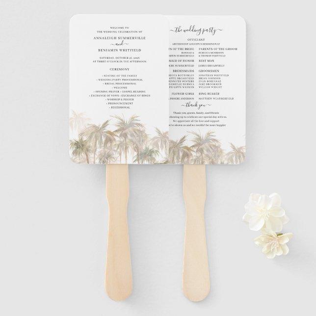Abanico Tropical Palm Trees Wedding Program (Anverso y reverso)