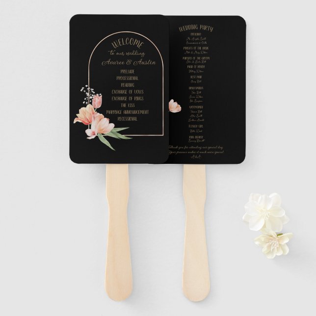 Abanico Tulipanes de primavera naranja en ventilador de fo (Anverso y reverso)