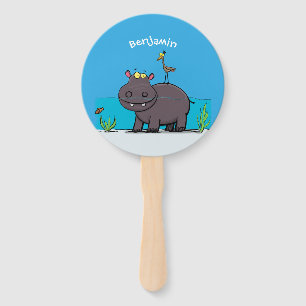 Abanico Un gracioso hipopótamo con personalizado de pájaro