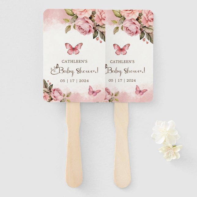 Abanico Un pequeño Baby Shower floral de mariposa (Anverso y reverso)