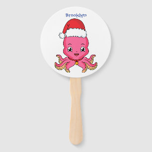 Abanico Un pulpo alegre lindo usando Navidades gorra perso
