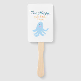 Abanico Un pulpo azul feliz bajo el cumpleaños del mar