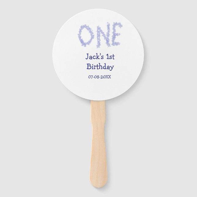 Abanico Un purpurina azul niño moderno de primer cumpleaño (Anverso)