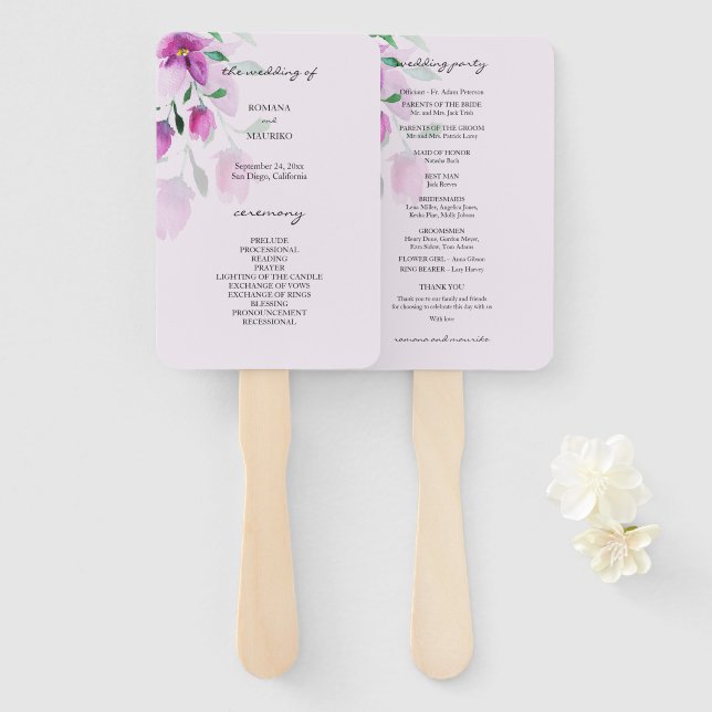 Abanico Unicidad De Flores De Arte De Acuarela Violeta (Anverso y reverso)