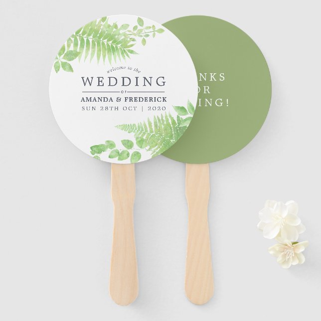 Abanico Vegetación acuarela Foliage Wedding Favor (Anverso y reverso)