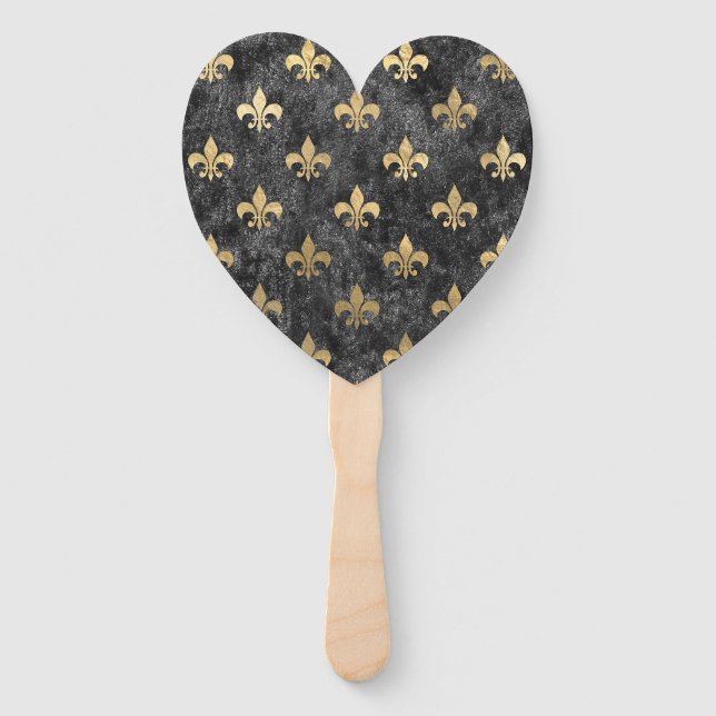 Abanico Velvet negro Fleur De Lis Mardi Gras Orleans (Anverso)