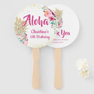 Abanico Ventilador Aloha Pink Gold Pineapple Birday Favor
