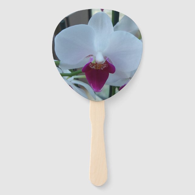 Abanico Ventilador con orquídea blanca y púrpura (Anverso)