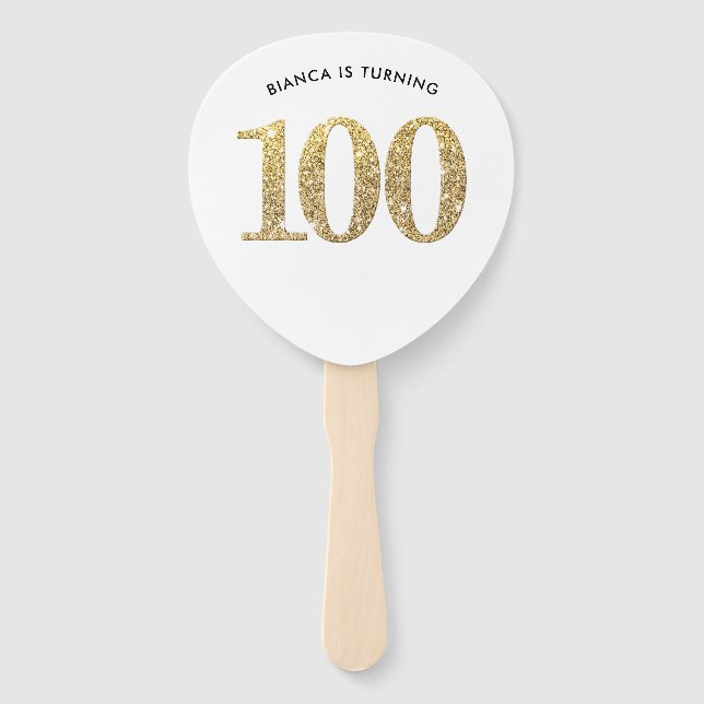 Abanico VENTILADOR DE CUMPLEAÑOS purpurina de oro moderno  (Anverso)