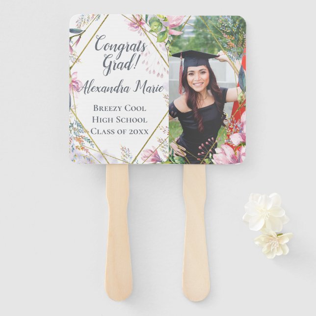 Abanico Ventilador de graduación fotográfica de flores ros (Anverso y reverso)