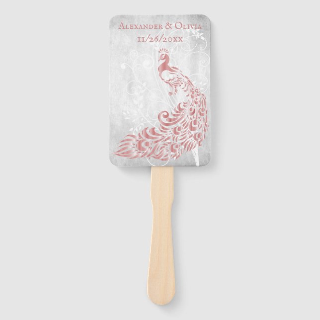 Abanico Ventilador de hoja de pavo real rosa (Anverso)