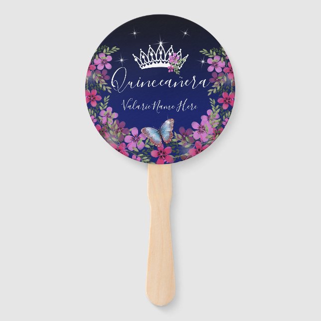 Abanico Ventilador de la mano azul Quinceanera (Anverso)