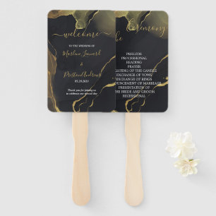 Abanico Ventilador de la mano de mármol negro y oro