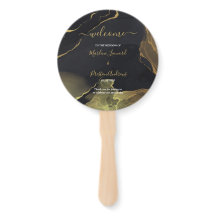 Ventilador de la mano de mármol negro y oro