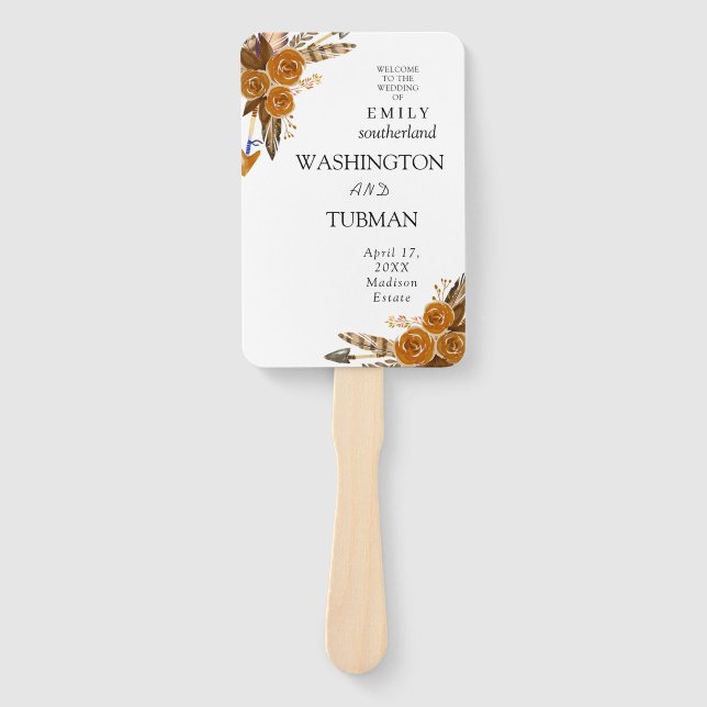 Abanico Ventilador de mano Boda floral de Moda bohemia (Anverso)