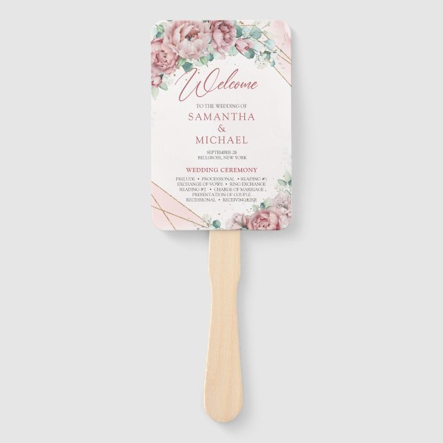 Abanico Ventilador de mano del marco dorado del eucalipto  (Anverso)