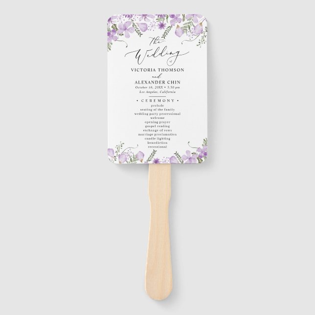 Abanico Ventilador de mano del programa Boho Purple Weddin (Anverso)