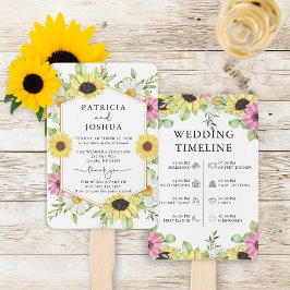 Abanico Ventilador de mano del programa de boda de girasol