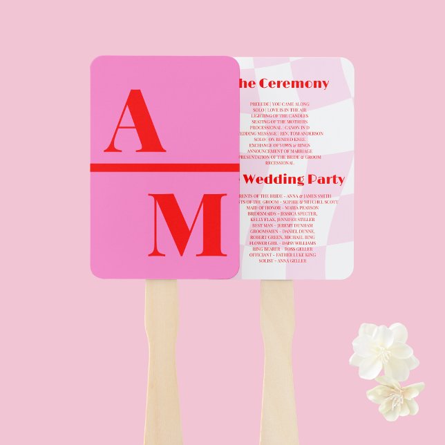 Abanico Ventilador de mano del programa de boda roja rosad (Subido por el creador)